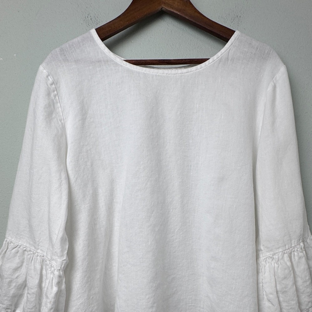 Bryn Walker Fran Basic Linen Ruffle Bell Sleeve High-Low Top White XL - Picture 6 of 14